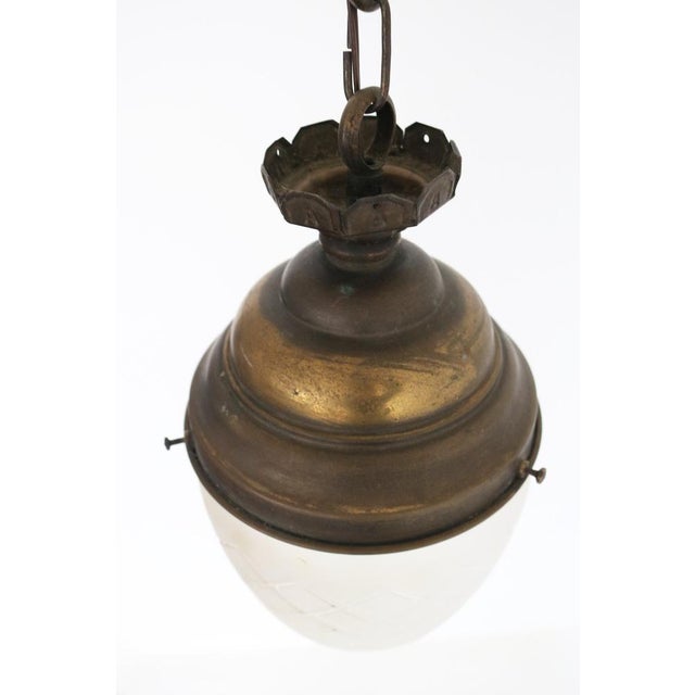 Antique French Teardrop Hall Lantern in Brass with Etched Frosted Glass, 1890s For Sale - Image 11 of 16