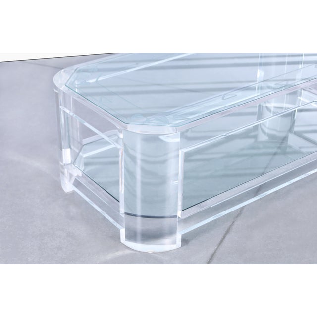 Glass 1980s Mid-Century Modern Two-Tiered Lucite Coffee Table by Les Prismatiques For Sale - Image 7 of 11