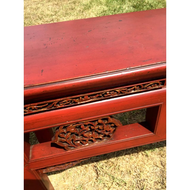 Pair Chinese Antique Red Gilded Carved Double Sided Benches For Sale In Los Angeles - Image 6 of 12