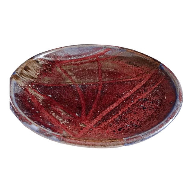 1970s Mid-Century Copper Red / Oxblood Studio Pottery Plate Signed Nora For Sale