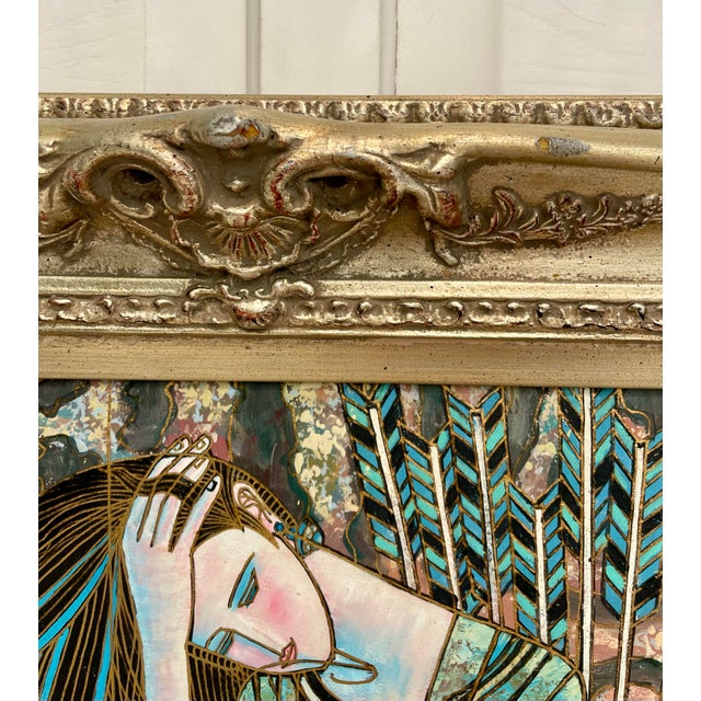 Original Signed Ting Shao Kuang Style Framed Painting of Female Protectress For Sale - Image 10 of 12