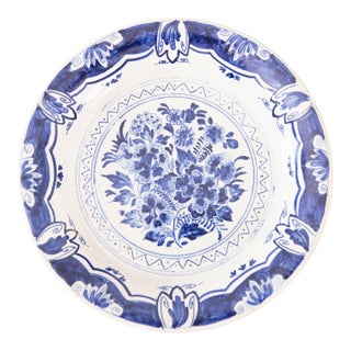 Antique 19th Century Dutch Delft Faience Floral Plate For Sale