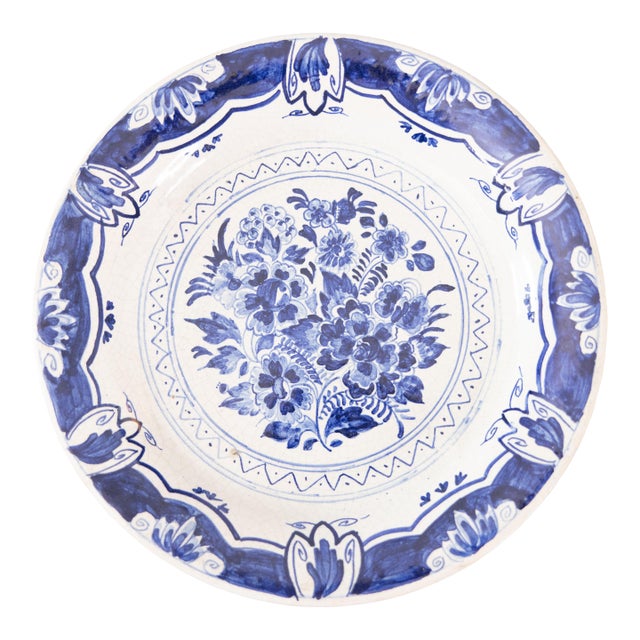 Antique 19th Century Dutch Delft Faience Floral Plate For Sale