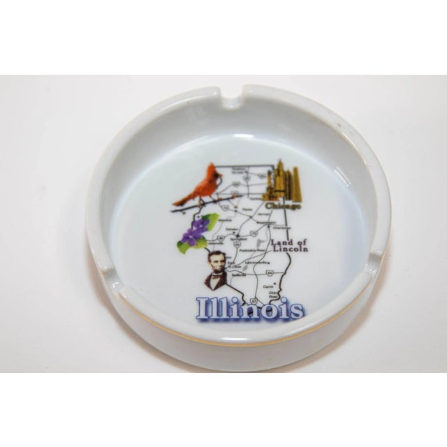 1980 Post Modern Ashtray Illinois Round Ceramic with Colorful Architecture Design. Vintage collectible Illinois ashtray...