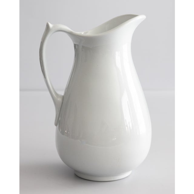 Farmhouse Large Antique 19th Century English White Ironstone Pitcher For Sale - Image 3 of 9