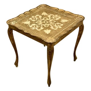 Vintage Mid-Century Italian Neoclassical Florentine Table, Gilt-Wood Square For Sale