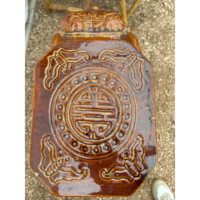 Fabulous Mid-century glazed Terra Cotta elephant garden stool/seat/stand feature with a gorgeous glaze/finish. Good...