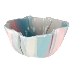 Vintage Post Modern Pastel Pinch Ceramic Bowl Signed Barbara Demery Signed 1990