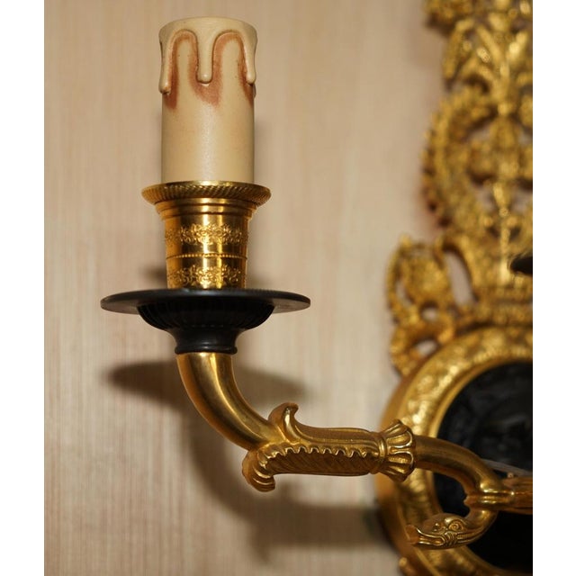 Italian 24ct Gold Plated Four Candle Sconces in Bronze, Set of 2 For Sale - Image 10 of 16