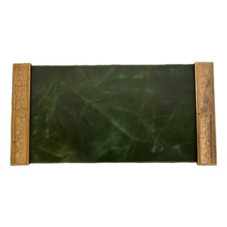 Tiffany Studios New York "Adam" Bronze Doré Blotter Ends With Leather Desk Blotter For Sale