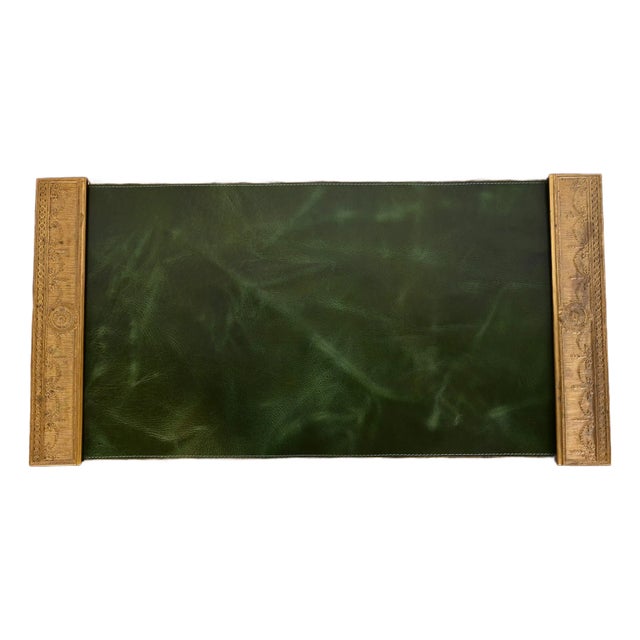 Tiffany Studios New York "Adam" Bronze Doré Blotter Ends With Leather Desk Blotter For Sale