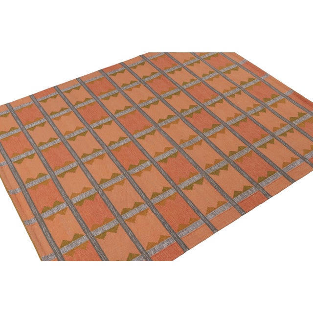 Rug & Kilim Rug & Kilim’s Scandinavian Style Kilim in Orange, Gray & Brown Geometric Pattern - 14x20 For Sale - Image 4 of 7