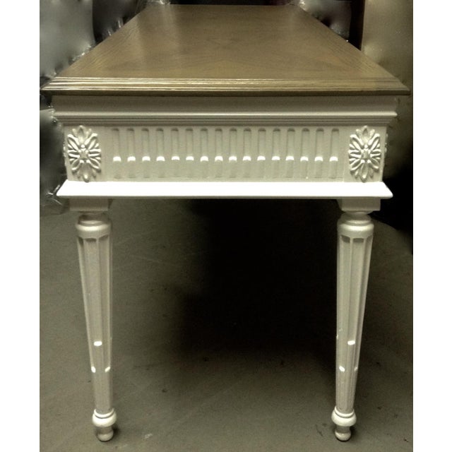 White Vintage Neoclassical Fluted Arched Coved Desk With Book-Matched Butterfly Top For Sale - Image 8 of 10