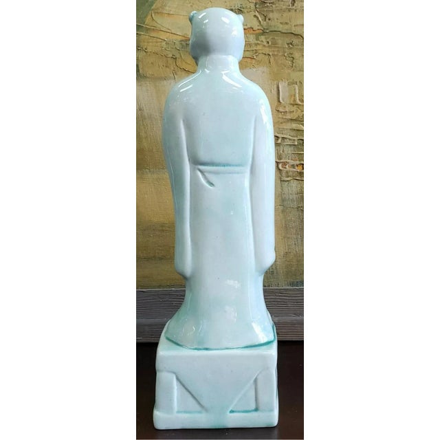 Chinese Mid 20th Century Chinese Celadon-Glazed Porcelain Court Attendant Figurine For Sale - Image 3 of 6