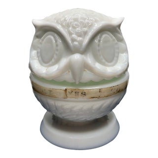Fenton Milk Glass Owl Decision Maker Fortune Spinner Ring Holder. For Sale