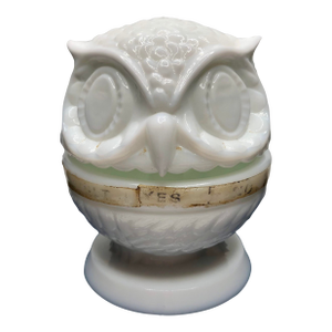 Fenton Milk Glass Owl Decision Maker Fortune Spinner Ring Holder.