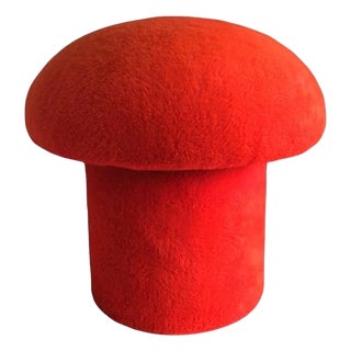 1970s Red Shag Mushroom Shaped Ottoman For Sale