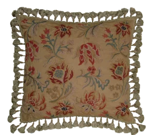 Hand-Embroidered Floral Throw Pillow