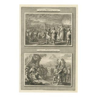 Pieter Mortier, Quails in the Camp and the Spies Return from Canaan, 1700, Engraving For Sale