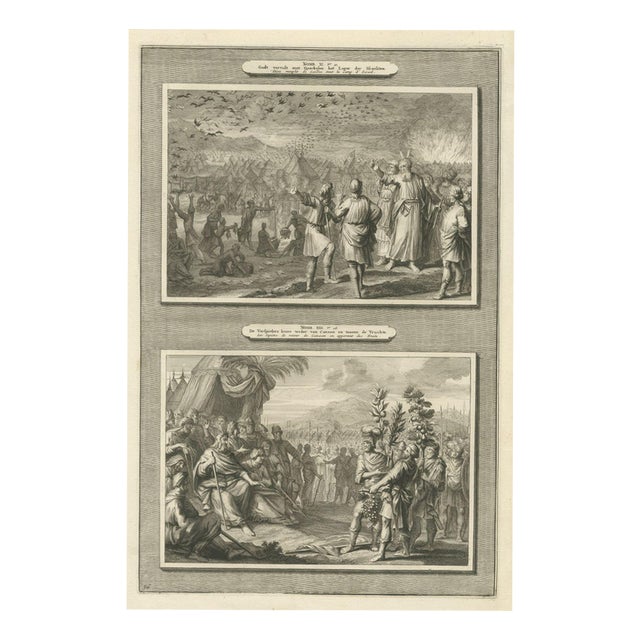 Pieter Mortier, Quails in the Camp and the Spies Return from Canaan, 1700, Engraving For Sale