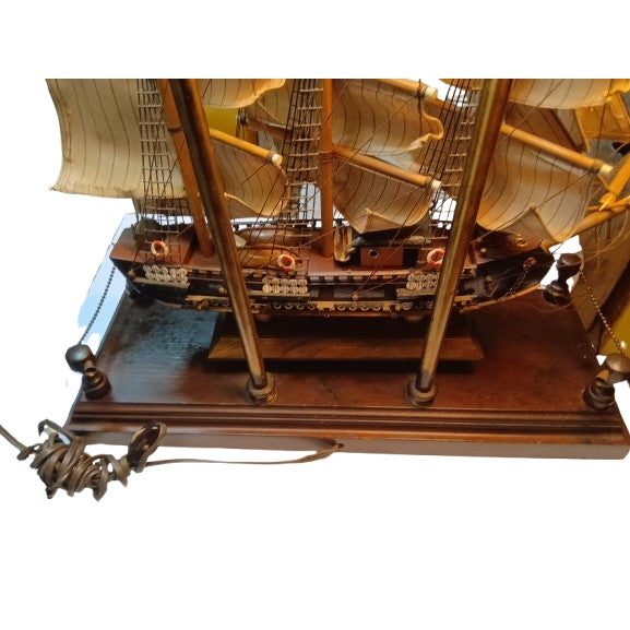 Rare Vintage Collectable Table Electric Ship Lamp Antique Bell Shape Shades For Sale - Image 4 of 7