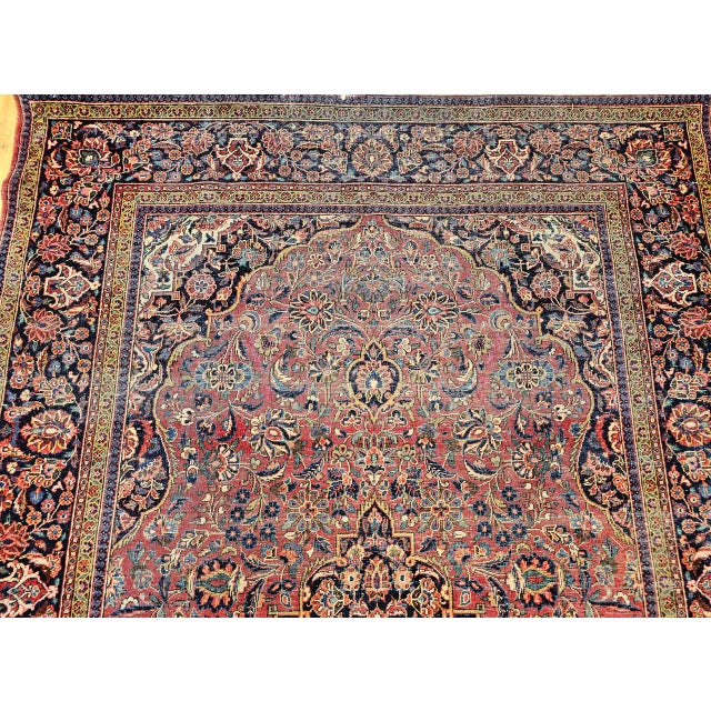 Vintage Persian Kashan Rug, Hand-Knotted Wool & Cotton, Floral Pattern, Red & Navy, 4x6 For Sale - Image 13 of 18