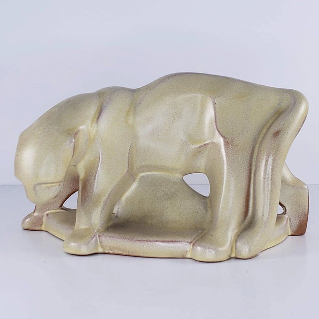Ceramic Mid 20th Century Frankoma Pacing Ocelot Bookend Puma Mountain Lion Cougar Desert Sand Htf #112 For Sale - Image 7 of 7