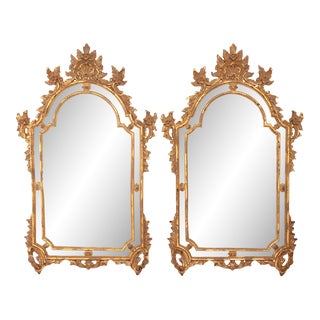 Italian Baroque Style Pair Gilt Carved Wall Mirrors For Sale