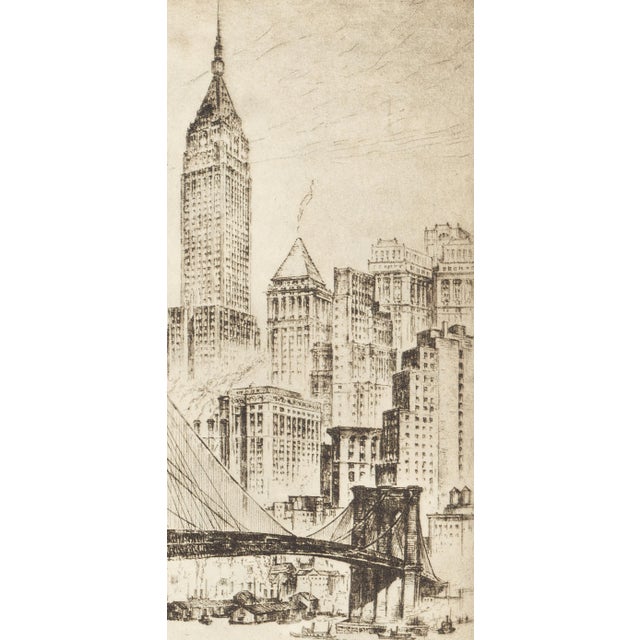 Anton Schutz "Brooklyn Bridge" 1939 New York Etching by Anton Schutz For Sale - Image 4 of 7