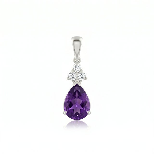Beautiful Amethyst Teardrop Pendant With Cubic Zirconia in 925 Sterling Silver For Sale - Image 4 of 7