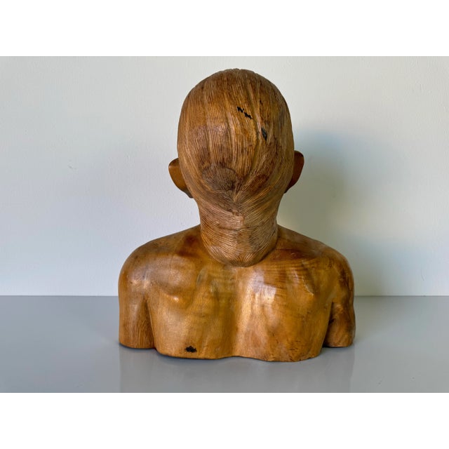 Wood Vintage Art Hand Carved Wood Man Bust - Head Sculpture/ Sold For Sale - Image 7 of 12