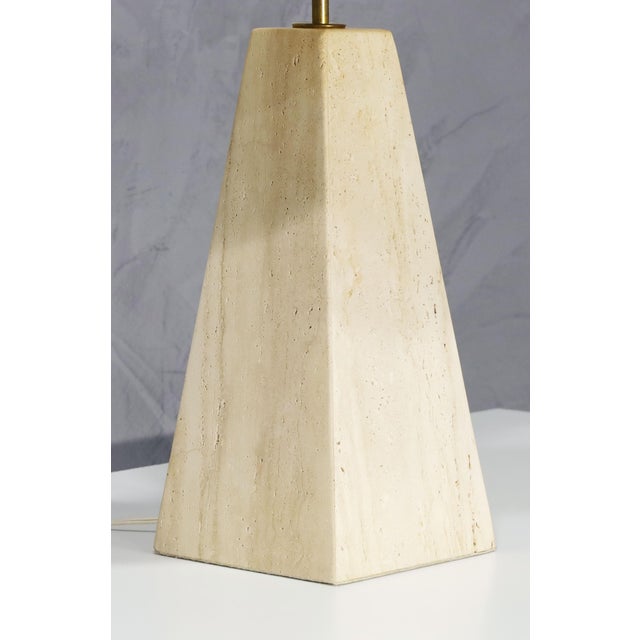 1960s Travertine Base Pyramid Shape Table Lamp - a Pair For Sale - Image 4 of 9