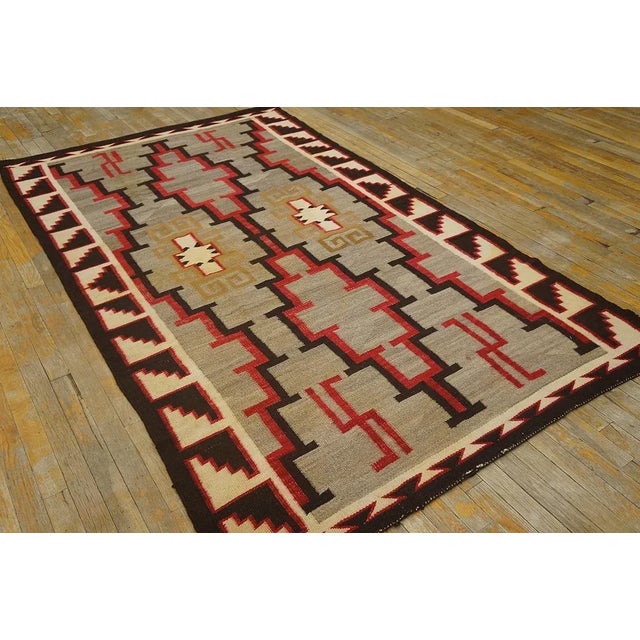 Early 20th Century Navajo rug ( 4' 9" x 8' 2" - 145 x 250 cm ) Antique Navajo Flat Woven Wool Pile Grey Color Native...