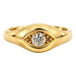 Vintage 14k Yellow Gold Dome Evil Eye Diamond Ring, Size 7.25 For Sale