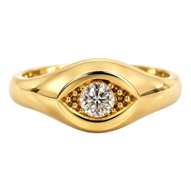 Vintage 14k Yellow Gold Dome Evil Eye Diamond Ring, Size 7.25 For Sale
