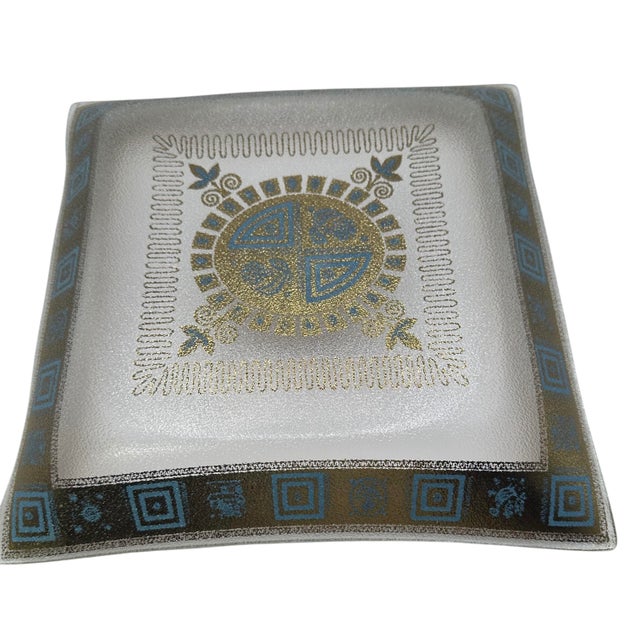 1960s Vintage Mid Century Modern Square Bent Glass Serving Tray With Greek Key Design For Sale - Image 5 of 11
