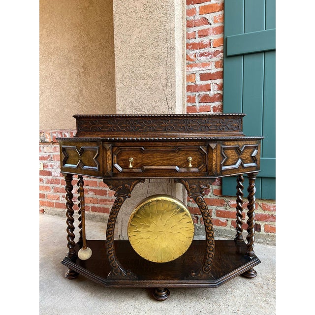 Antique English Console Hall Table Jacobean Carved Oak Barley Twist Gong C1880 For Sale - Image 13 of 18