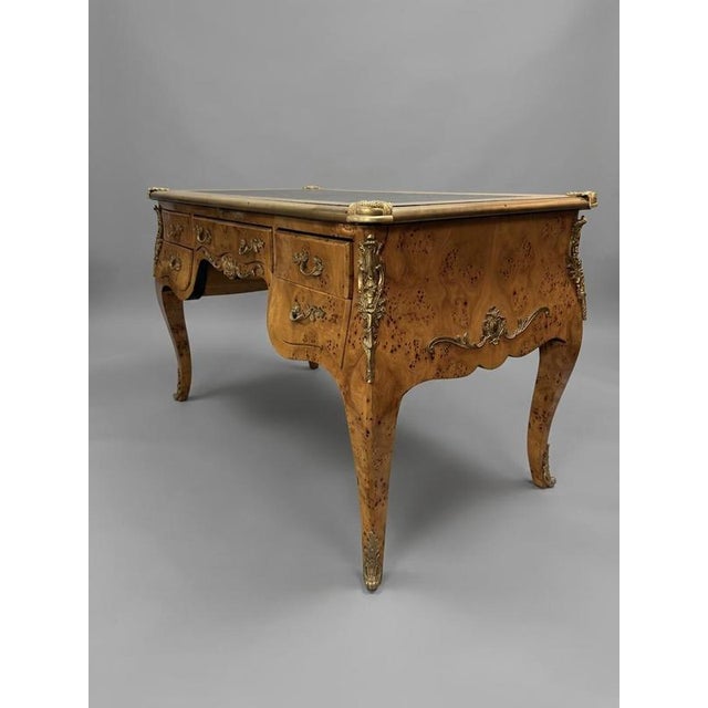 Louis XV Style Burl Walnut Writing Desk with Leather Top For Sale - Image 4 of 7