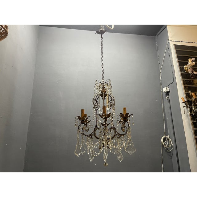 Glass Large Beaded Crystal Florentine Chandelier, 1950s For Sale - Image 7 of 10