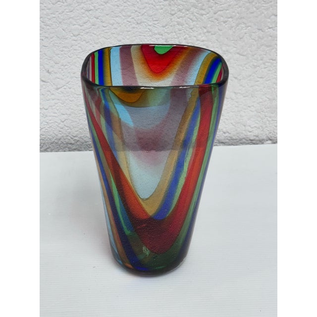 Italian Adriano Dalla Valentina (1945-2019) Murano Glass Striped Vase For Sale - Image 3 of 12