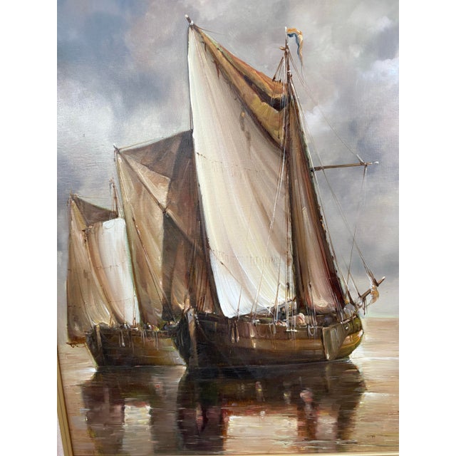 Nautical Late 20th Century Jean Laurent Oil Painting on Canvas For Sale - Image 3 of 8