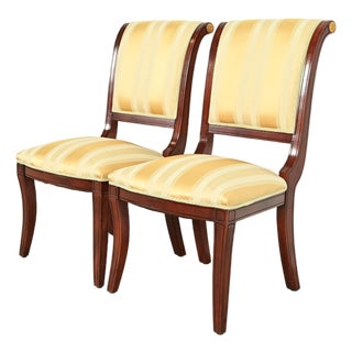 Baker Furniture Style Regency Carved Mahogany Side Chairs or Dining Chairs, Pair For Sale