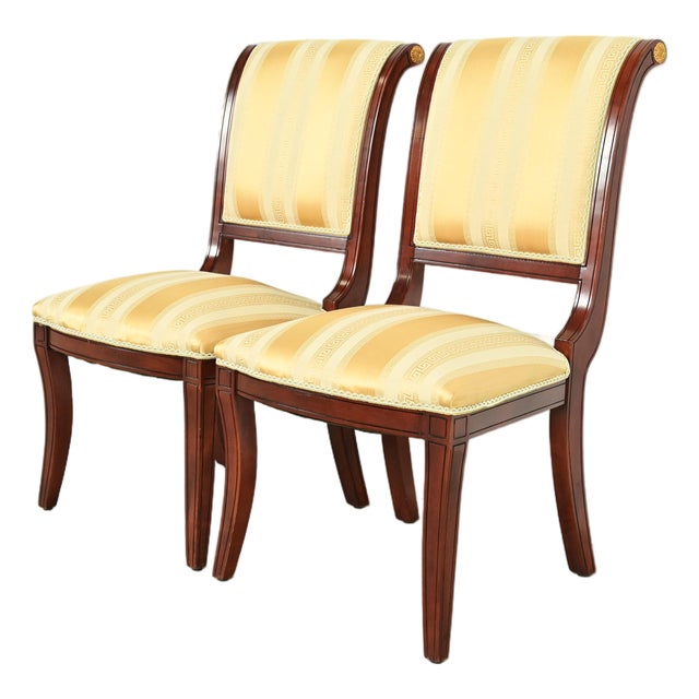 Baker Furniture Style Regency Carved Mahogany Side Chairs or Dining Chairs, Pair For Sale