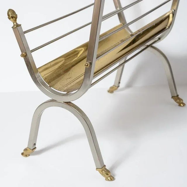 Maison Jansen Maison Jansen Polished Brass & Steel Ram Head Magazine Rack/Holder For Sale - Image 4 of 10