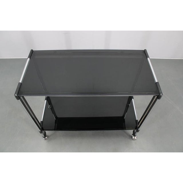 Italian Chrome and Smoked Glass Serving Table on Casters, 1970s For Sale - Image 8 of 16