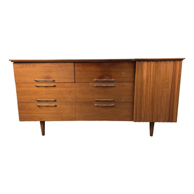 Mid 20th Century Modern Walnut Lowboy Dresser by Young Mfg., Attributed For Sale