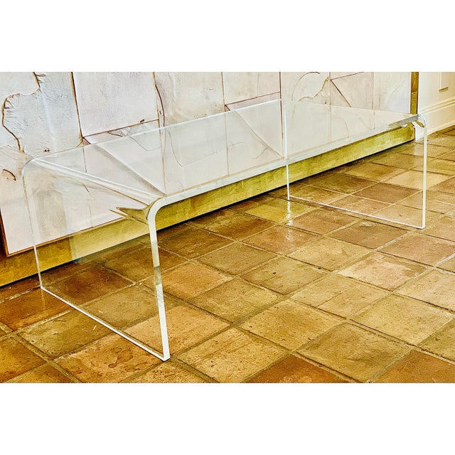 Plastic Clear Lucite Waterfall Coffee Table After Charles Hollis Jones For Sale - Image 7 of 11