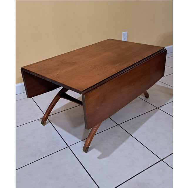 MCM Adjustable Elevator Table Coffee to Dining Solid Wood Drop Leaf X‑Frame Base For Sale - Image 4 of 10