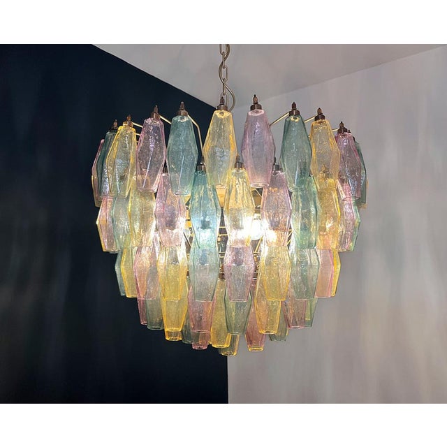 Mid-Century Modern Murano Glass Candelier with 111 Multicolored Poliedri, 1990s For Sale - Image 3 of 18