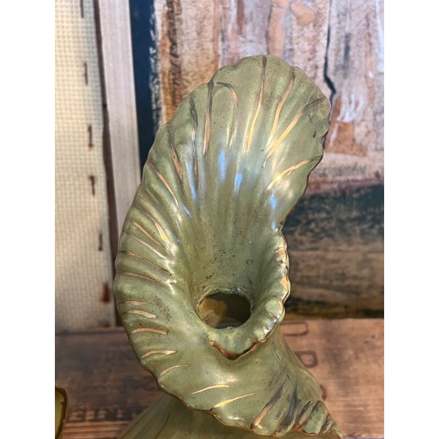 Green Vintage Chinoiserie Style Abstract Decorative Candle Holder or Vases - a Pair For Sale - Image 8 of 8